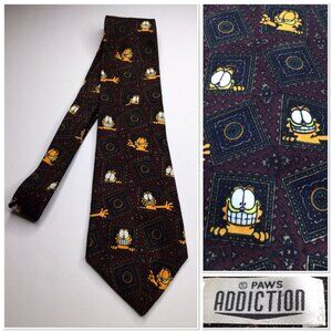 Garfield Paws Addiction Mens Tie Cartoon Character Burgundy Funny Cat Necktie
